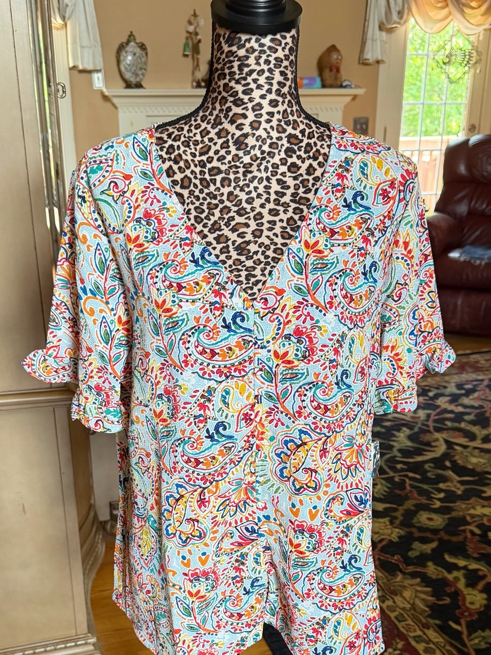 Colorful Paisley V-Neck Blouse